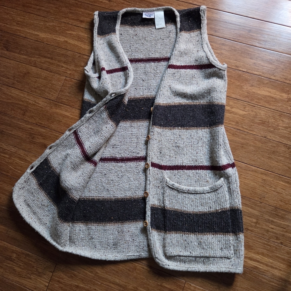 Huntington Ridge Wool Blend Striped Long Sweater Vest Petite Small Button Front
